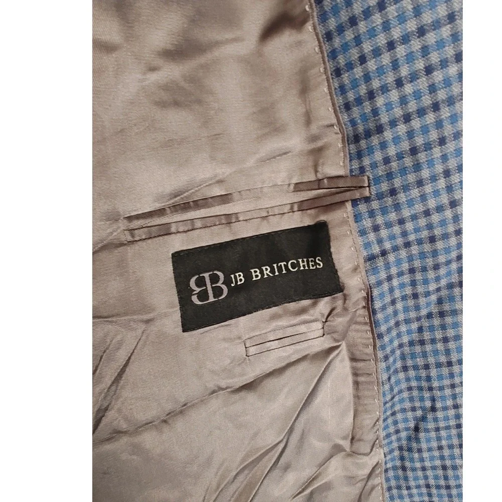 JB Britches Blazer‎ Logan Sport Coat 44R Blue Grey Micro Check Two Button Wool